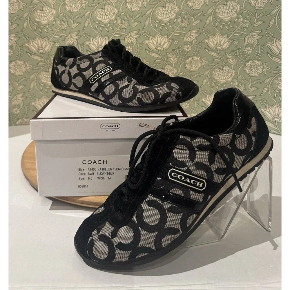 Vintage Coach Kathleen Sneakers Feature Black Signature Canvas 6.5 Retro Y2K
